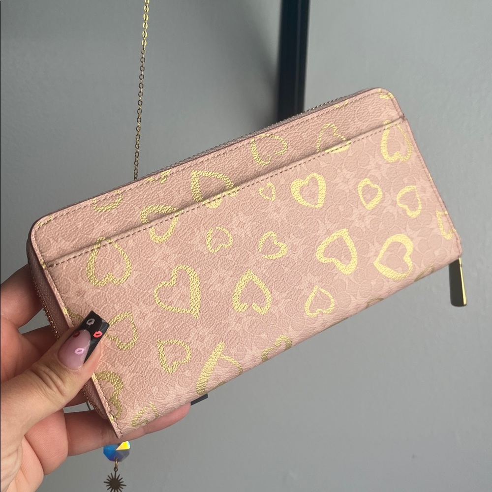 Coach Pink and Gold Heart Pattern Wallet - Picture 2 of 12